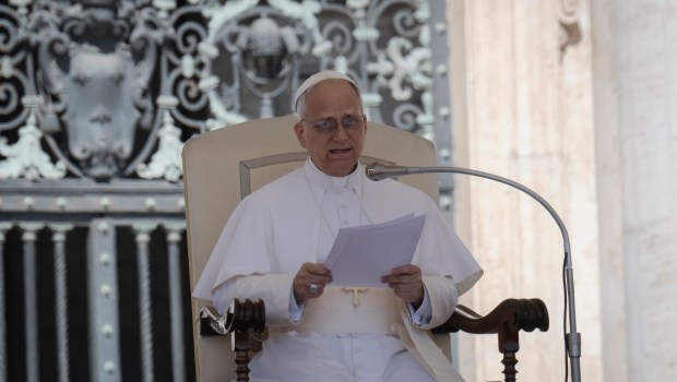 Pope Leo XIV during his weekly general audience at St Peter's Square at The Vatican, on May 28, 2025.