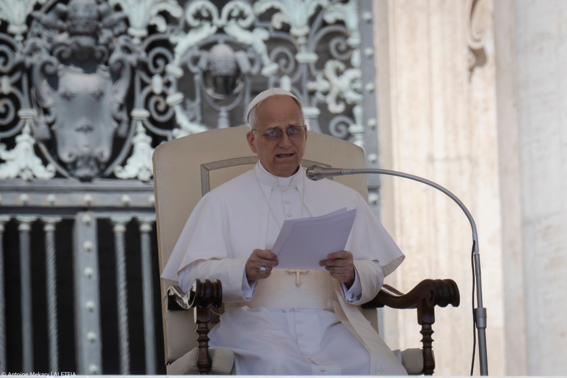 Pope Leo XIV during his weekly general audience at St Peter's Square at The Vatican, on May 28, 2025.