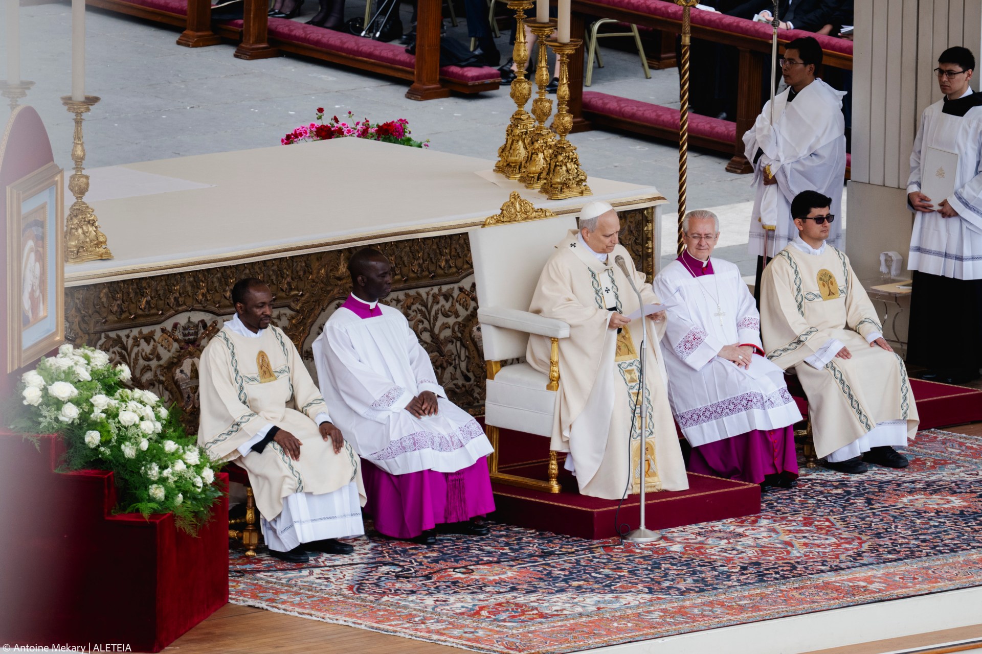 Pope Leo XIV leads a Holy Mass for the Beginning of his Pontificate, in St Peter's square in The Vatican on May 18, 2025.
