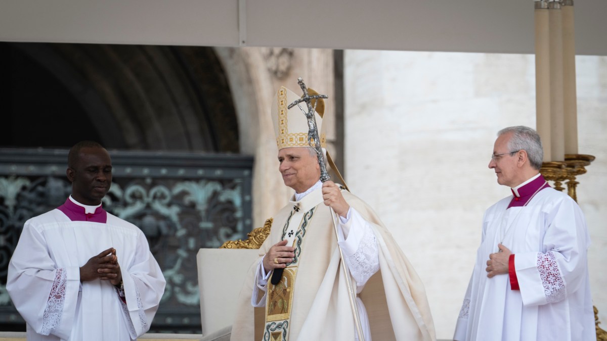 Pope Leo XIV delivers the Regina Caeli prayer after a Holy Mass for the Beginning of his Pontificate, in St Peter's square in The Vatican on May 18, 2025.