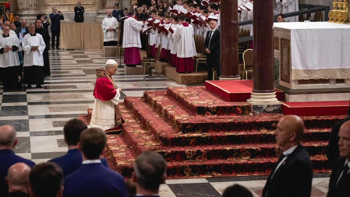 Pope Leo XIV visits the Tomb of St. Paul at the Basilica of Saint Paul outside the Walls in Rome on May 20, 2025