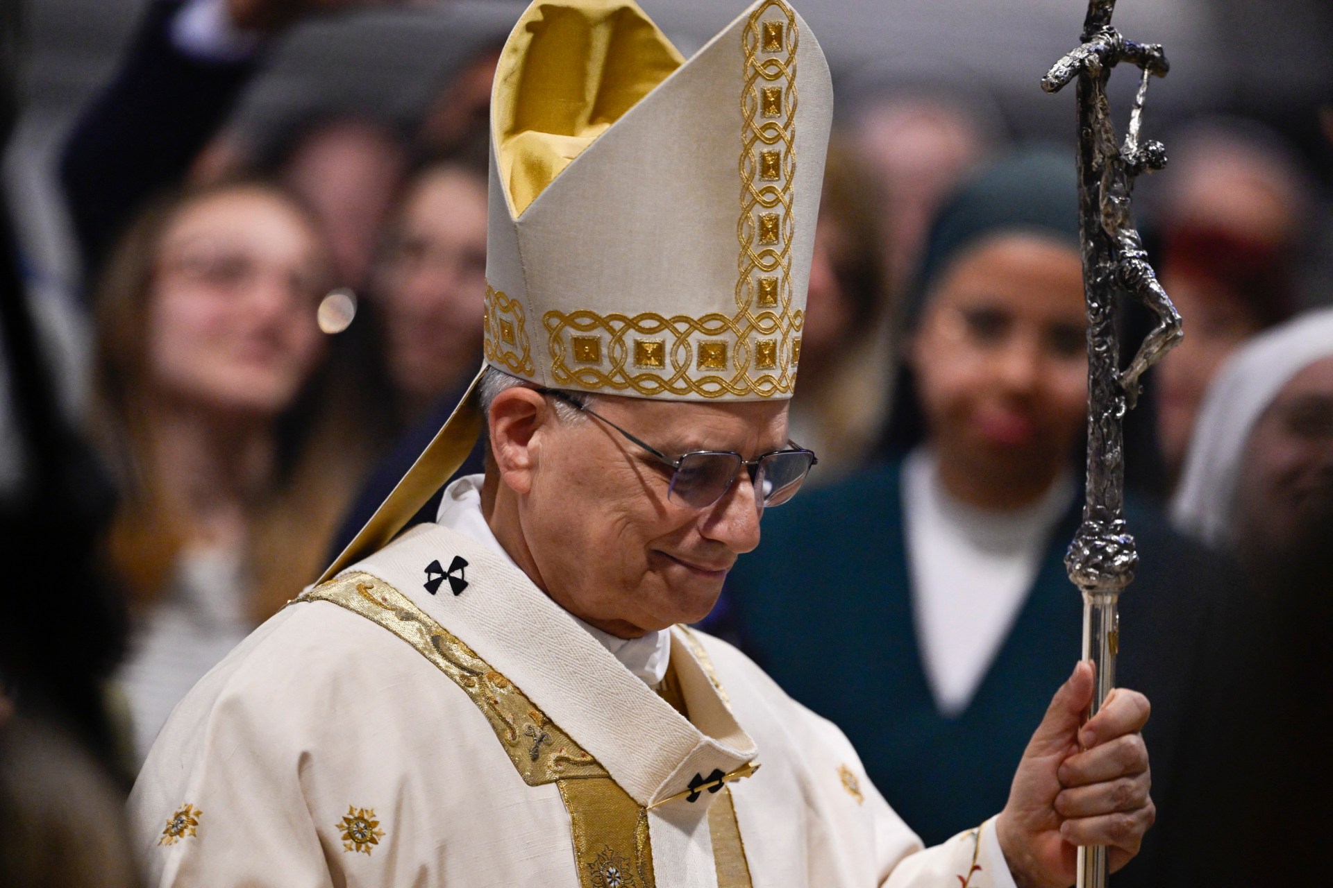 Pope Leo XIV leads a holy mass as he takes possession at Saint John Lateran archbasilica in Rome, on May 25, 2025.