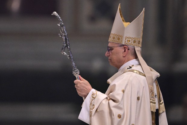 Pope Leo XIV leads a holy mass as he takes possession at Saint John Lateran archbasilica in Rome, on May 25, 2025.