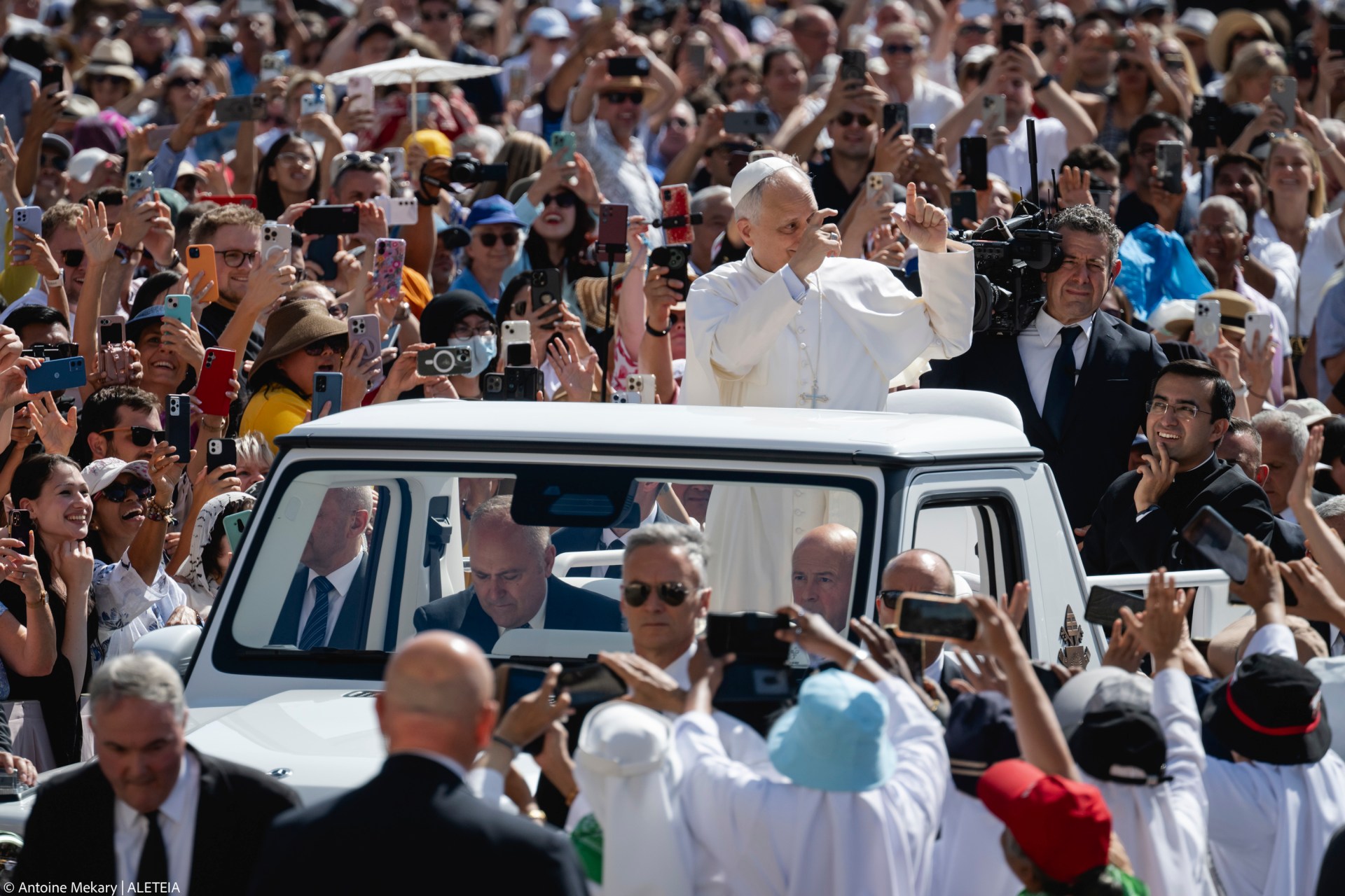Pope Leo XIV during his weekly general audience in St. Peter's Square at the Vatican, on June 4, 2025.