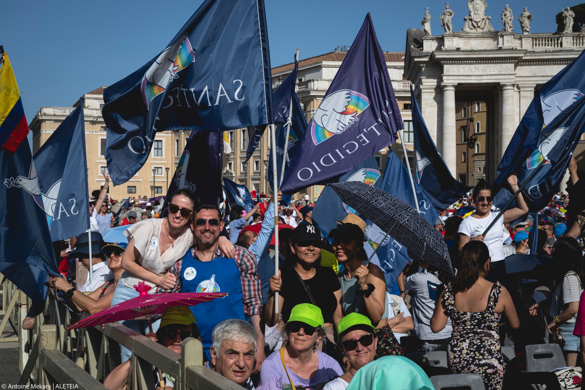 Faithful from Sant’Egidio during the Pentecost Vigil prayer with Pope Leo XIV in St. Peter’s Square at the Vatican, June 7, 2025.