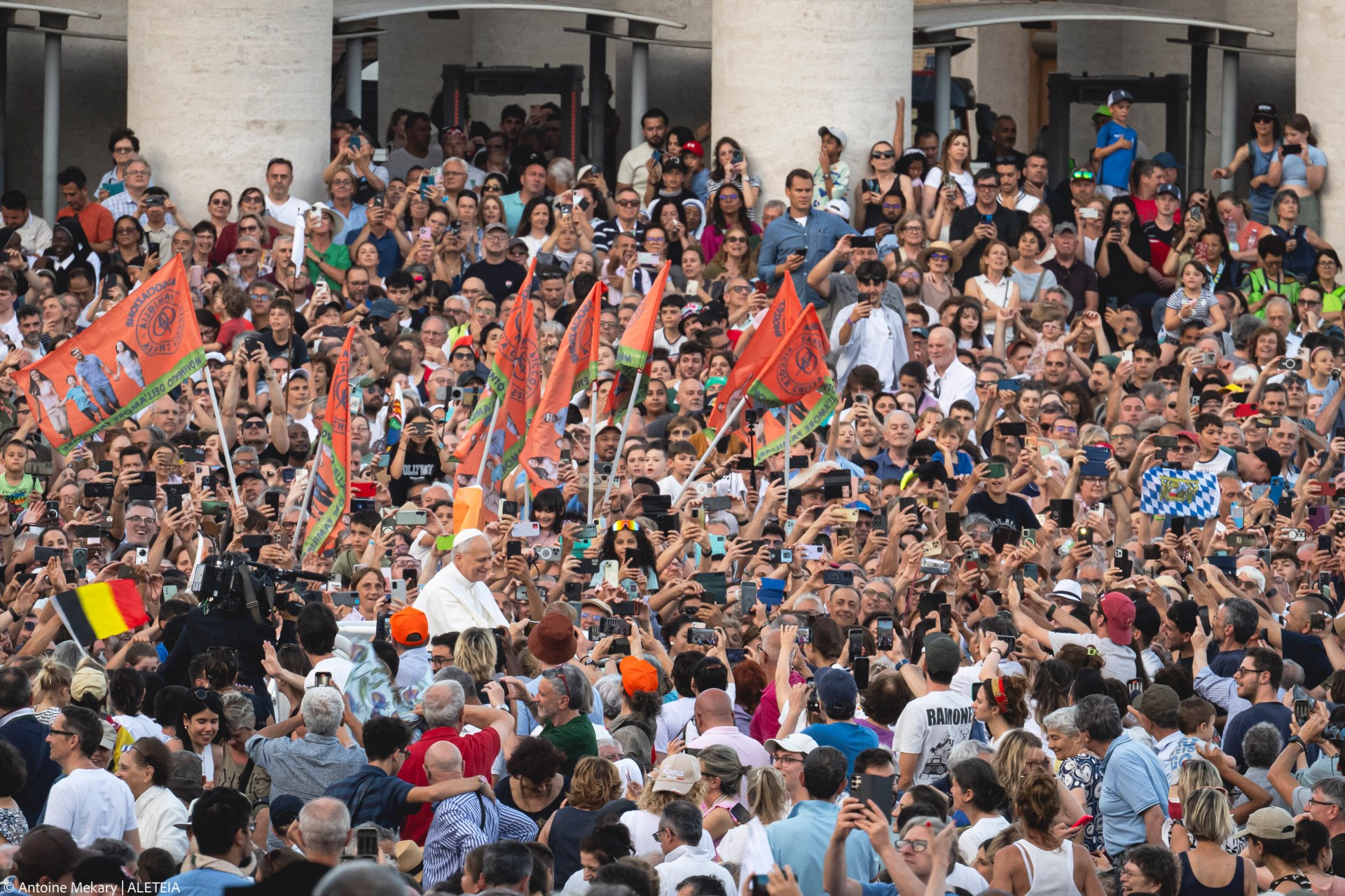 Pope Leo XIV during the Pentecost Vigil prayer in St. Peter's Square at the Vatican on June 7, 2025.