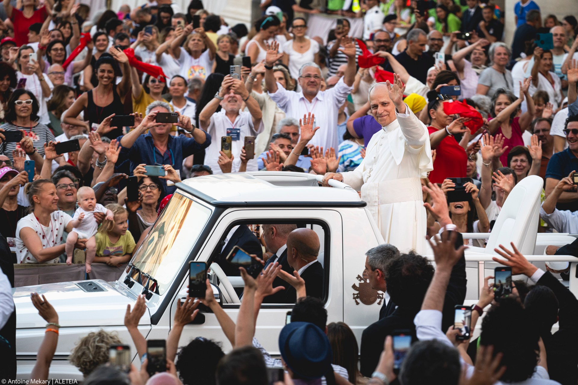 Pope Leo XIV during the Pentecost Vigil prayer in St. Peter's Square at the Vatican on June 7, 2025.