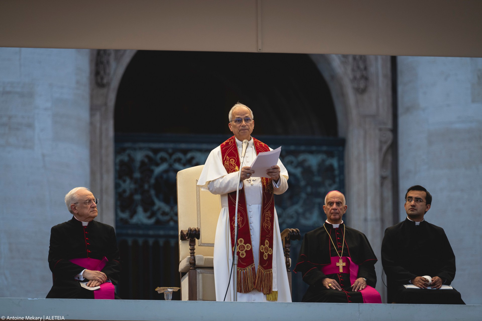 Pope Leo XIV during the Pentecost Vigil prayer in St. Peter's Square at the Vatican on June 7, 2025.