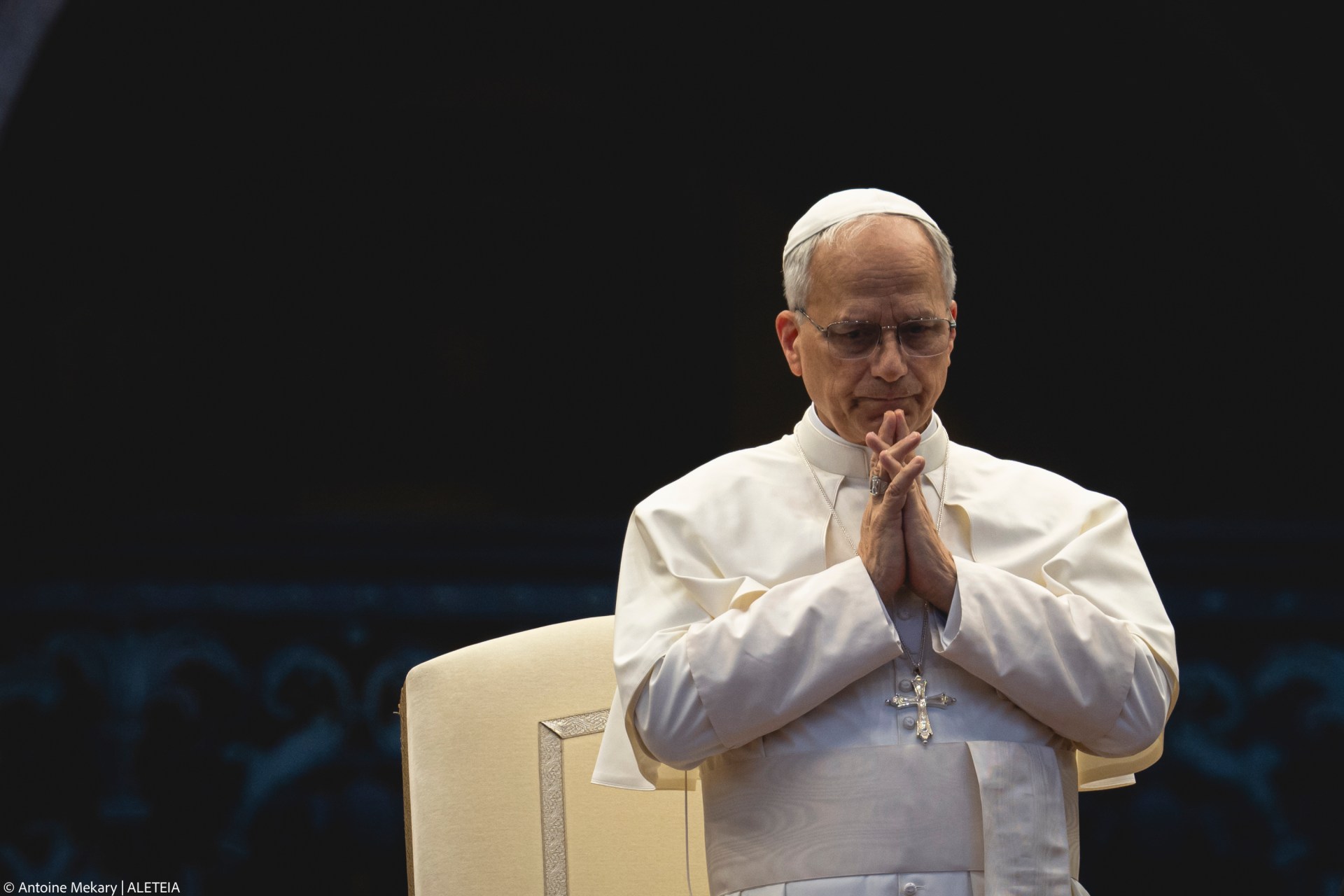 Pope Leo XIV during the Pentecost Vigil prayer in St. Peter's Square at the Vatican on June 7, 2025.