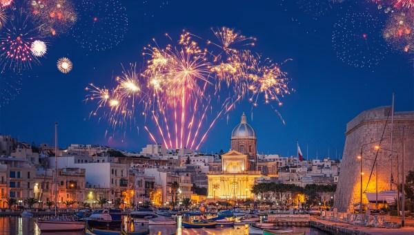 Fireworks in Valletta (Malta) during New Year celebration