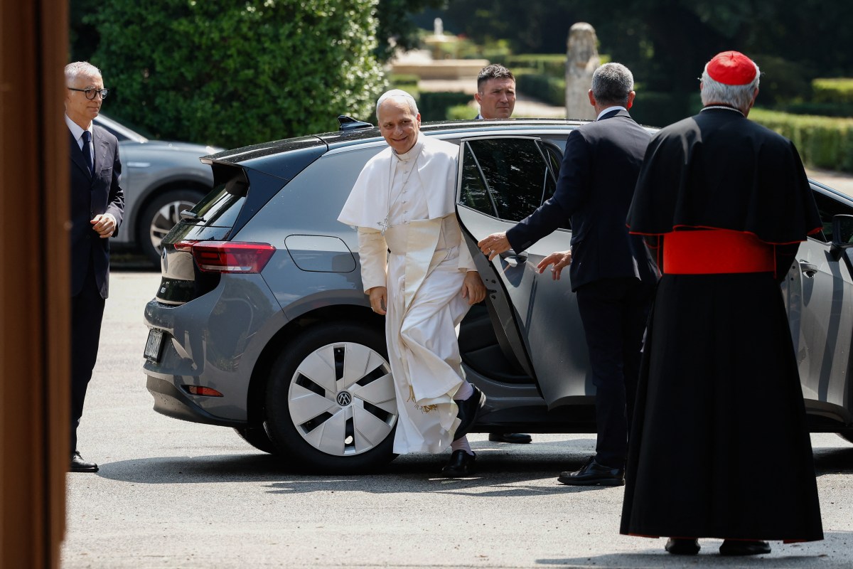 Pope Leo at Borgo Laudato Si, in the garden of Castel Gandolfo
